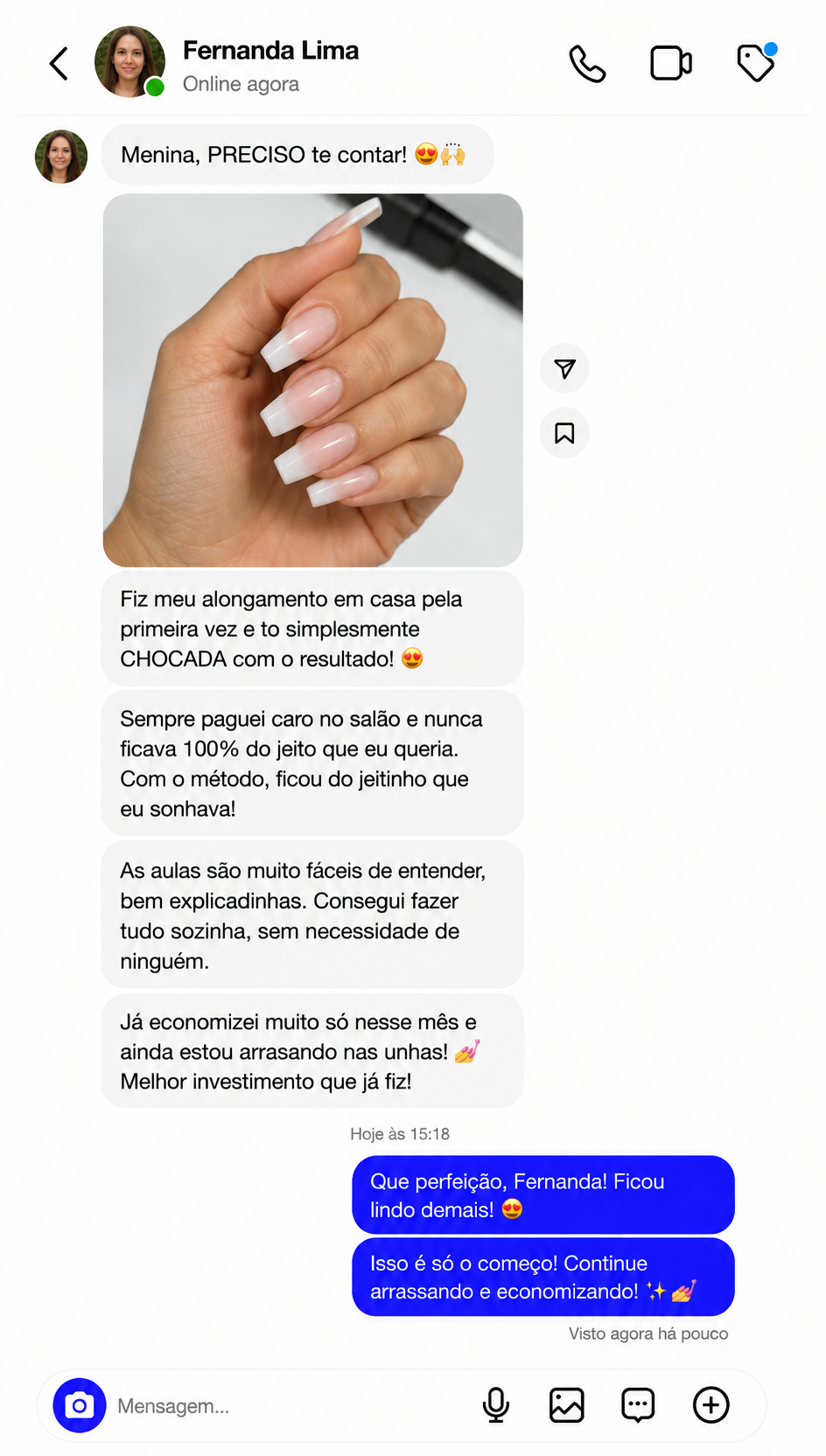 Depoimento de aluna do Método Unhas Perfeitas